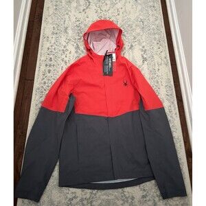 Spyder Men's Size Small MIST Rain Jacket Red Gray Coat Grey NEW